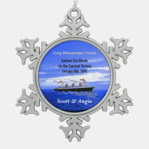 Customizable Honeymoon Cruise Ship Snowflake Pewter Christmas Ornament