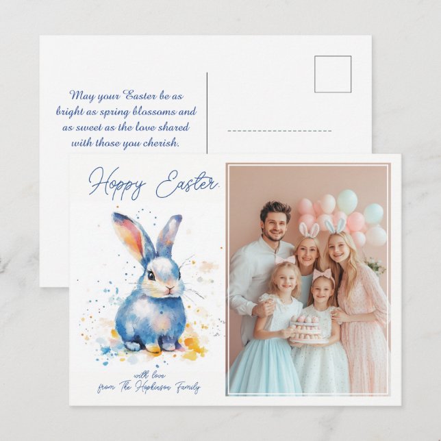 Customizable 🐇Hoppily Ever After Holiday Postcard (Front/Back)