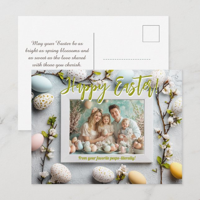 🐰🥚🌸Customizable 🐇Hoppy Easter Wishes Holiday Postcard (Front/Back)