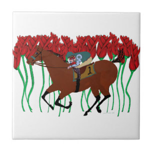 Customizable Horse Racing w/ Roses Design Tile