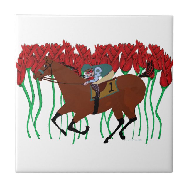 Customizable Horse Racing w/ Roses Design Tile (Front)