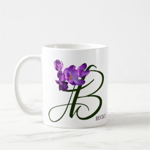 Customizable hot purple crocus flowers B monogram Coffee Mug