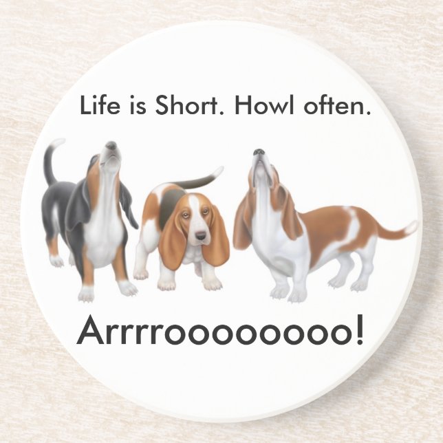 Customizable Howling Basset Hounds Coaster (Front)