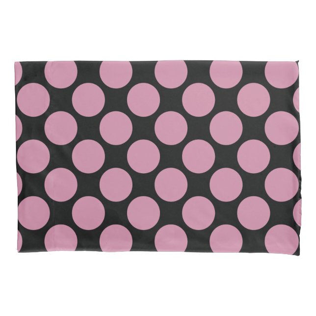 Customizable Huge Polka Dots any Colour on Black Pillowcase (Front)