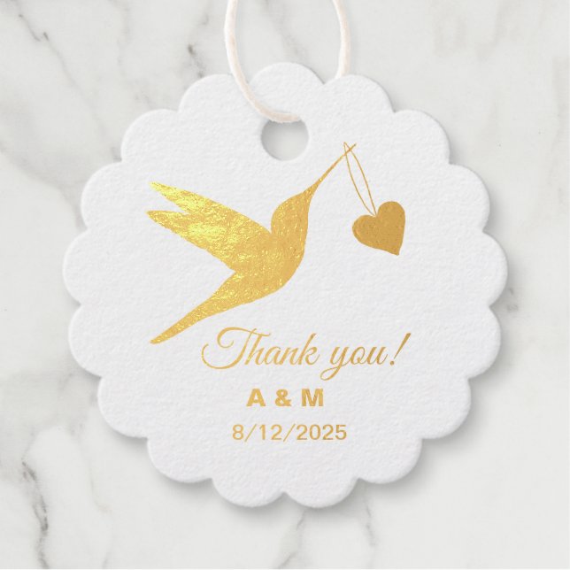Customizable Hummingbird Gold Foil Favour Tags (Front)