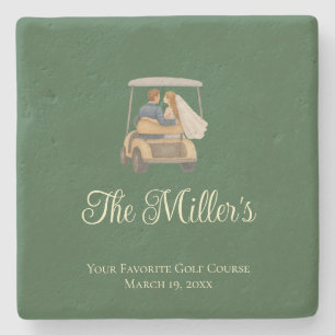 Customizable Hunter Green Golf Course Wedding Stone Coaster