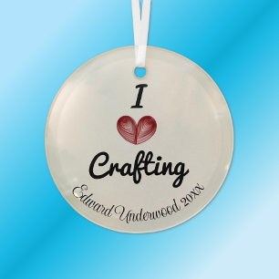 Customizable 'I heart Crafting' Keepsake Glass Ornament