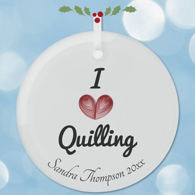 Customizable 'I heart Quilling' Keepsake Glass Ornament (Creator Uploaded)