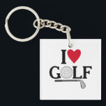 Customizable I love Golf Balls Keychain<br><div class="desc">Show off your passion for the green with this sleek and playful "I ❤️ GOLF" design. Featuring a clever blend of typography and sport-specific imagery, this graphic replaces the "O" in Golf with a detailed golf ball illustration and underlines the sentiment with a classic iron club. It’s a sophisticated yet...</div>