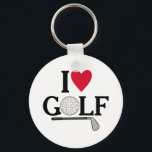 Customizable I love Golf Balls Keychain<br><div class="desc">Show off your passion for the green with this sleek and playful "I ❤️ GOLF" design. Featuring a clever blend of typography and sport-specific imagery, this graphic replaces the "O" in Golf with a detailed golf ball illustration and underlines the sentiment with a classic iron club. It’s a sophisticated yet...</div>