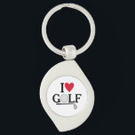 Customizable I love Golf Balls Keychain<br><div class="desc">Show off your passion for the green with this sleek and playful "I ❤️ GOLF" design. Featuring a clever blend of typography and sport-specific imagery, this graphic replaces the "O" in Golf with a detailed golf ball illustration and underlines the sentiment with a classic iron club. It’s a sophisticated yet...</div>
