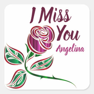 Customizable I miss you glittery rose custom  Square Sticker