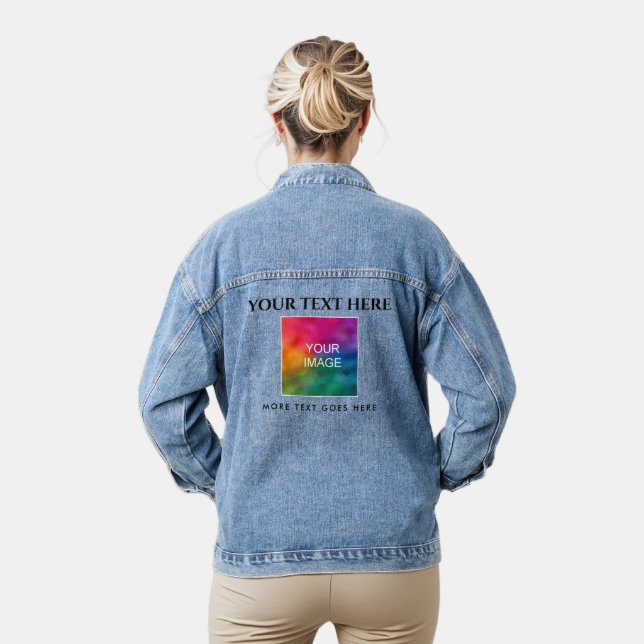 Customizable Image Photo Logo Text Template Womens Denim Jacket (Model)