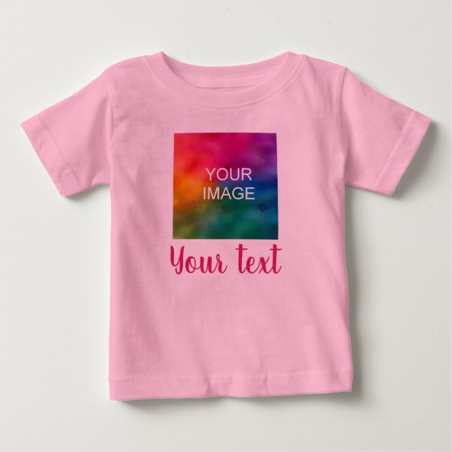 Customizable Image & Script Text Pink Template Baby T-Shirt (Front)