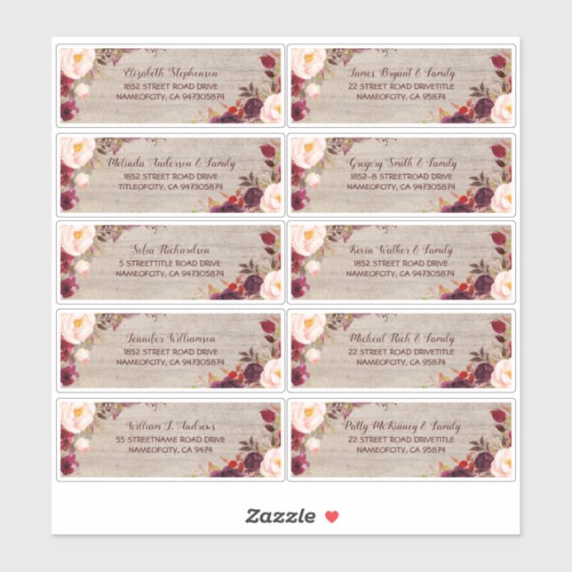 Customizable Individual Guest Names Address Labels (Sheet)