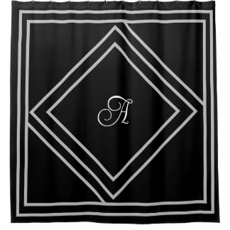Customizable Initial and Grey Lines Shower Curtain