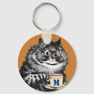 Customizable Initial, Coffee Lover Cat, Louis Wain Keychain