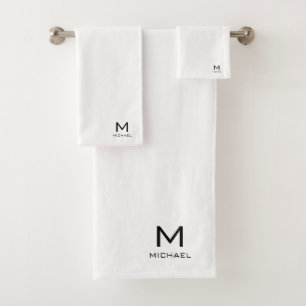 Customizable Initial Monogram Name Black White Bath Towel Set