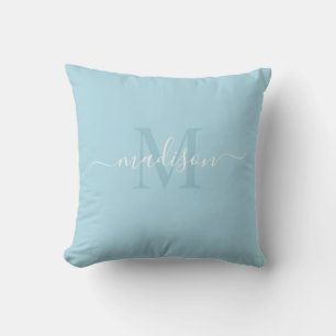 Customizable Initial & Name with Light Blue Throw Pillow