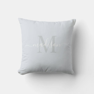 Customizable Initial & Name with Pale Silver Blue  Throw Pillow