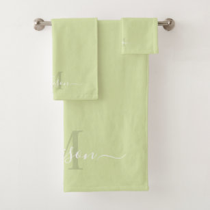 Customizable Initial & Name with Pistachio Green Bath Towel Set