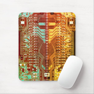 Customizable Initials Retro Techie Printed Circuit Mouse Pad