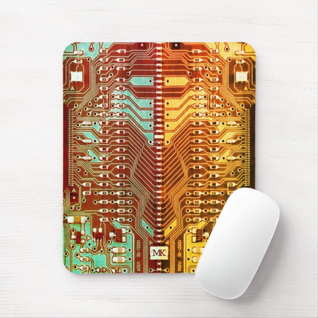Customizable Initials Retro Techie Printed Circuit Mouse Pad (With Mouse)