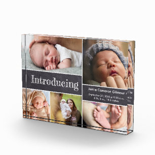 Customizable Introducing Baby Photo Collage Chalk Block