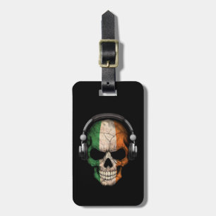 Customizable Irish Dj Skull with Headphones Luggage Tag