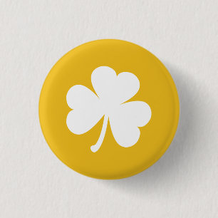 Customizable Irish Shamrock Button   Gold & White
