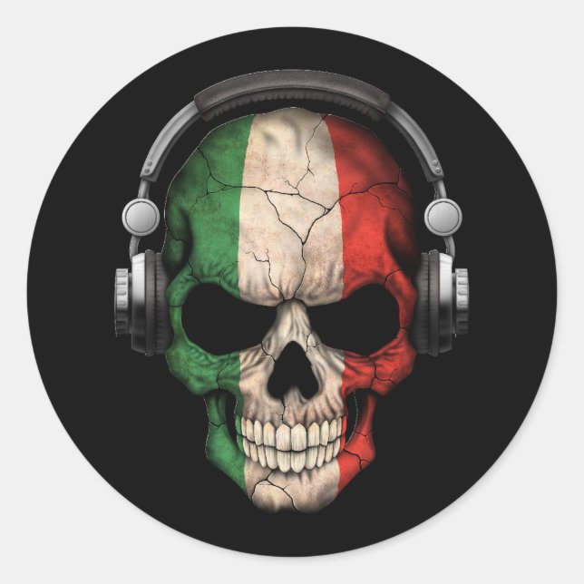 Customizable Italian Dj Skull with Headphones Classic Round Sticker (Front)