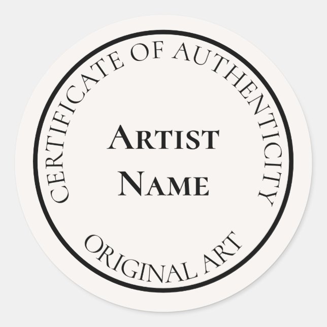 Customizable Ivory Certificate of Authenticity Classic Round Sticker (Front)