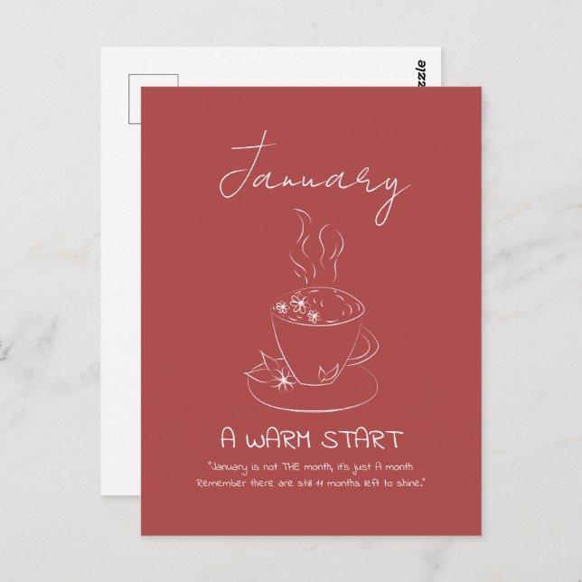 Customizable January Teacup Doodle Positivity  Postcard (Front/Back)