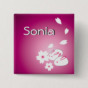 Customizable Japanese Snow Rabbits and Sakura 2 Inch Square Button