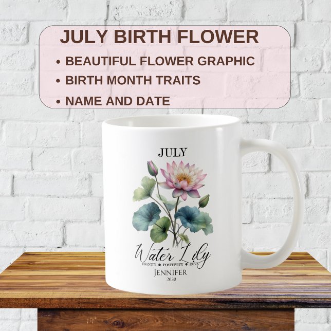 Customizable July Birthday Flower Water Lily Coffee Mug (Creator Uploaded)
