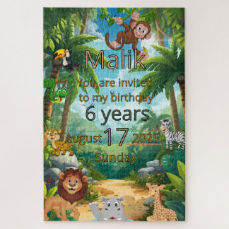 Customizable Jungle party invitation puzzle