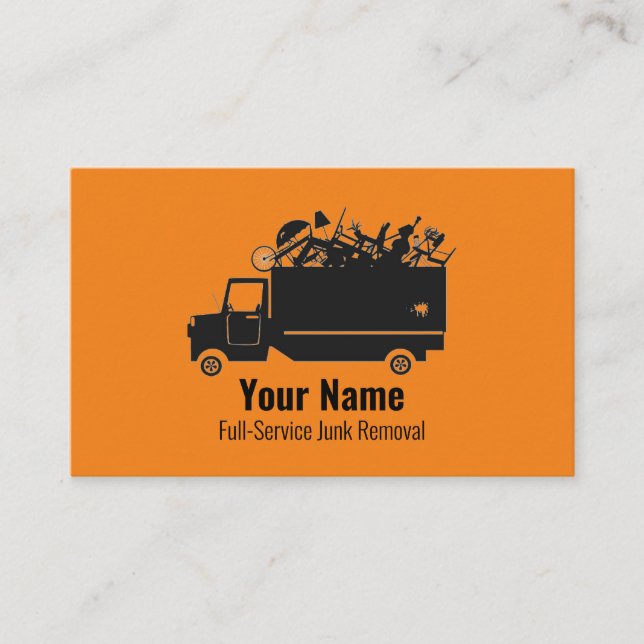 Customizable junk waste removal company orange business card (Front)