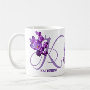Customizable K monogram hot purple crocus flowers  Coffee Mug