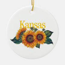 Customizable Kansas Ornament with Sunflower