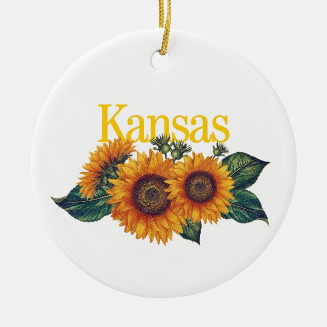Customizable Kansas Ornament with Sunflower (Front)