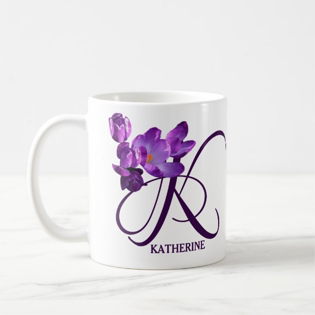 Customizable Katherine name purple flowers trendy  Coffee Mug (Left)