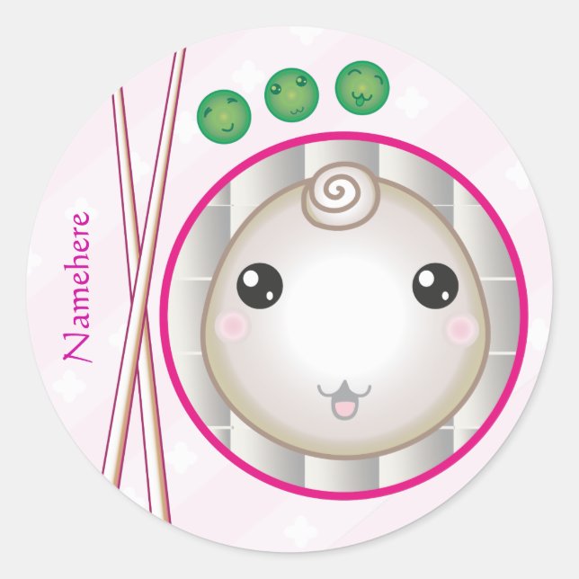 Customizable: Kawaii little dumpling Classic Round Sticker (Front)