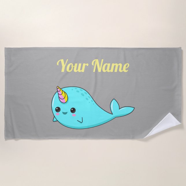 Customizable Kawaii Narwhal Beach Towel (Front)