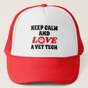 Customizable Keep Calm and Love a Vet Tech Trucker Hat
