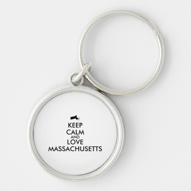 Customizable KEEP CALM and LOVE MASSACHUSETTS Keychain (Front)