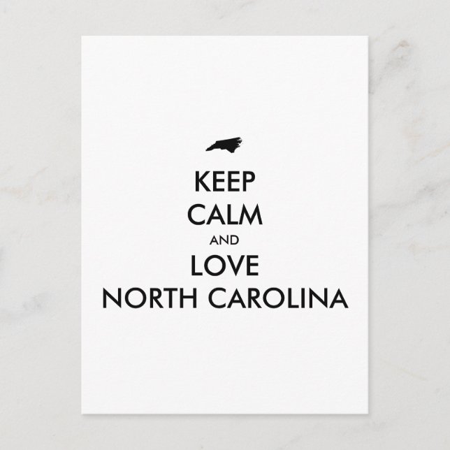 Customizable KEEP CALM and LOVE NORTH CAROLINA Postcard (Front)