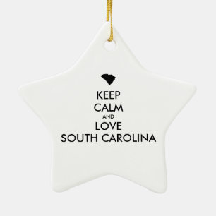 Customizable KEEP CALM and LOVE SOUTH CAROLINA Ceramic Ornament