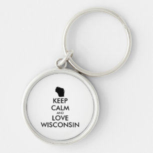 Customizable KEEP CALM and LOVE WISCONSIN Keychain
