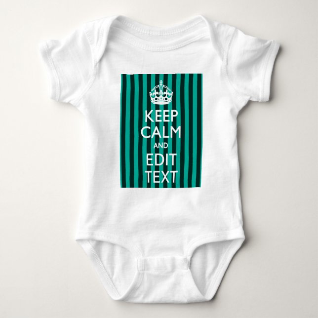 Customizable Keep Calm Your Text Turquoise Stripes Baby Bodysuit (Front)