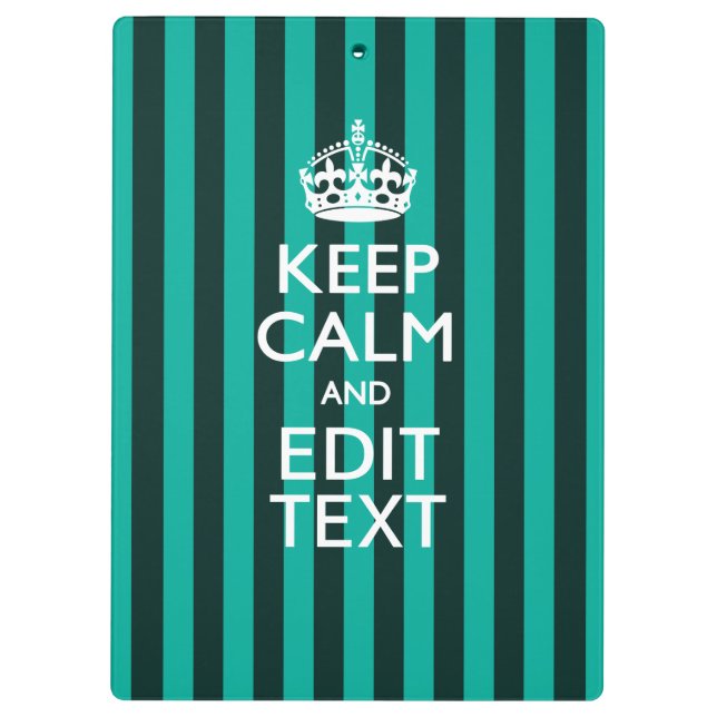 Customizable Keep Calm Your Text Turquoise Stripes Clipboard (Back)